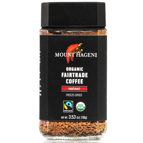 Mount Hagen freeze-dried coffee jar on shelf for quick cups