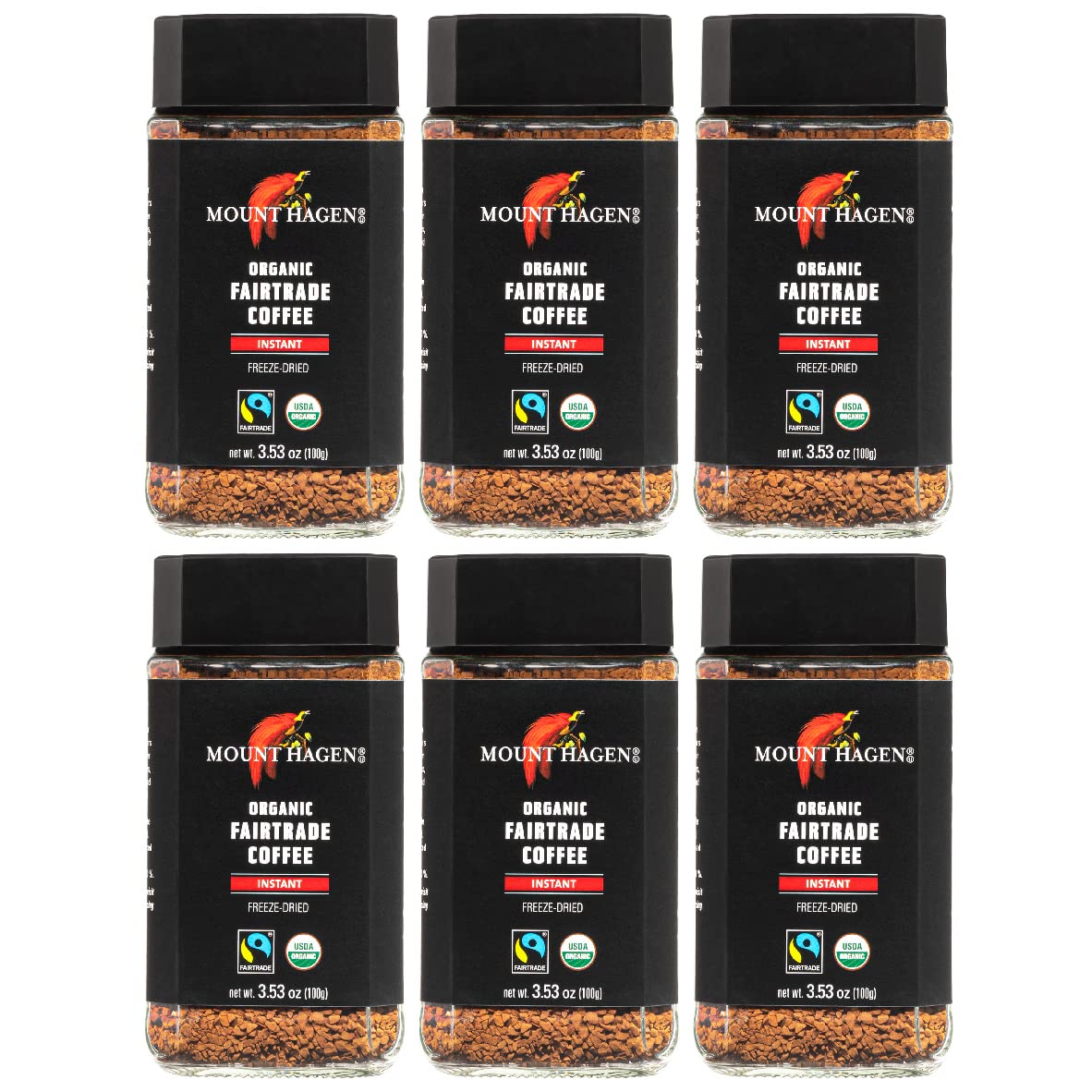 Mount Hagen freeze-dried instant coffee 6-pack jars for quick, smooth brews anytime