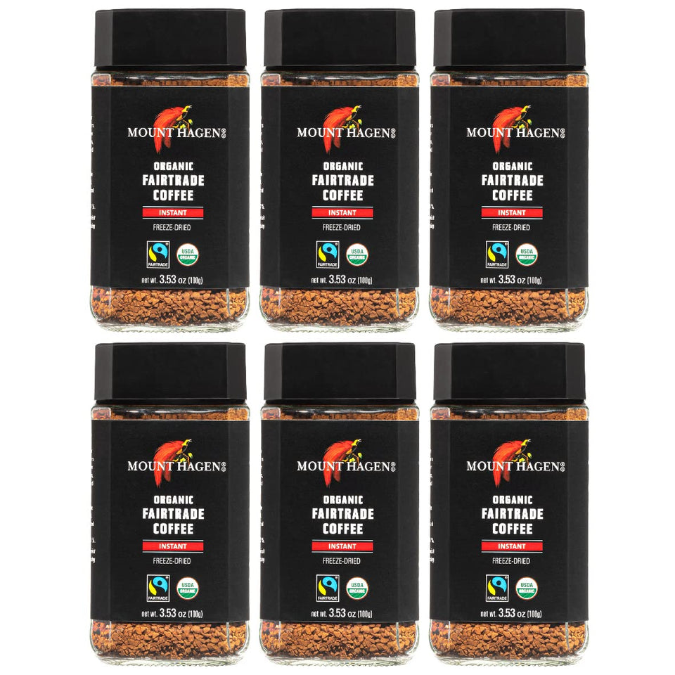Mount Hagen freeze-dried instant coffee 6-pack jars for quick, smooth brews anytime