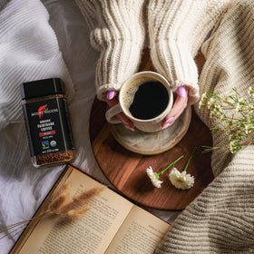Mount Hagen instant coffee dissolves easily in cold water for iced coffee.