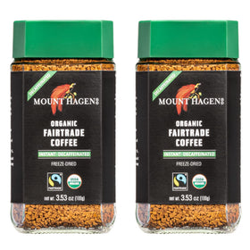 Mount Hagen instant decaf two-pack jars for quick, caffeine-free coffee.