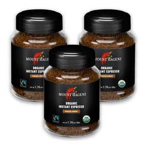 Mount Hagen instant espresso jar showcases compact packaging for on-the-go brewing