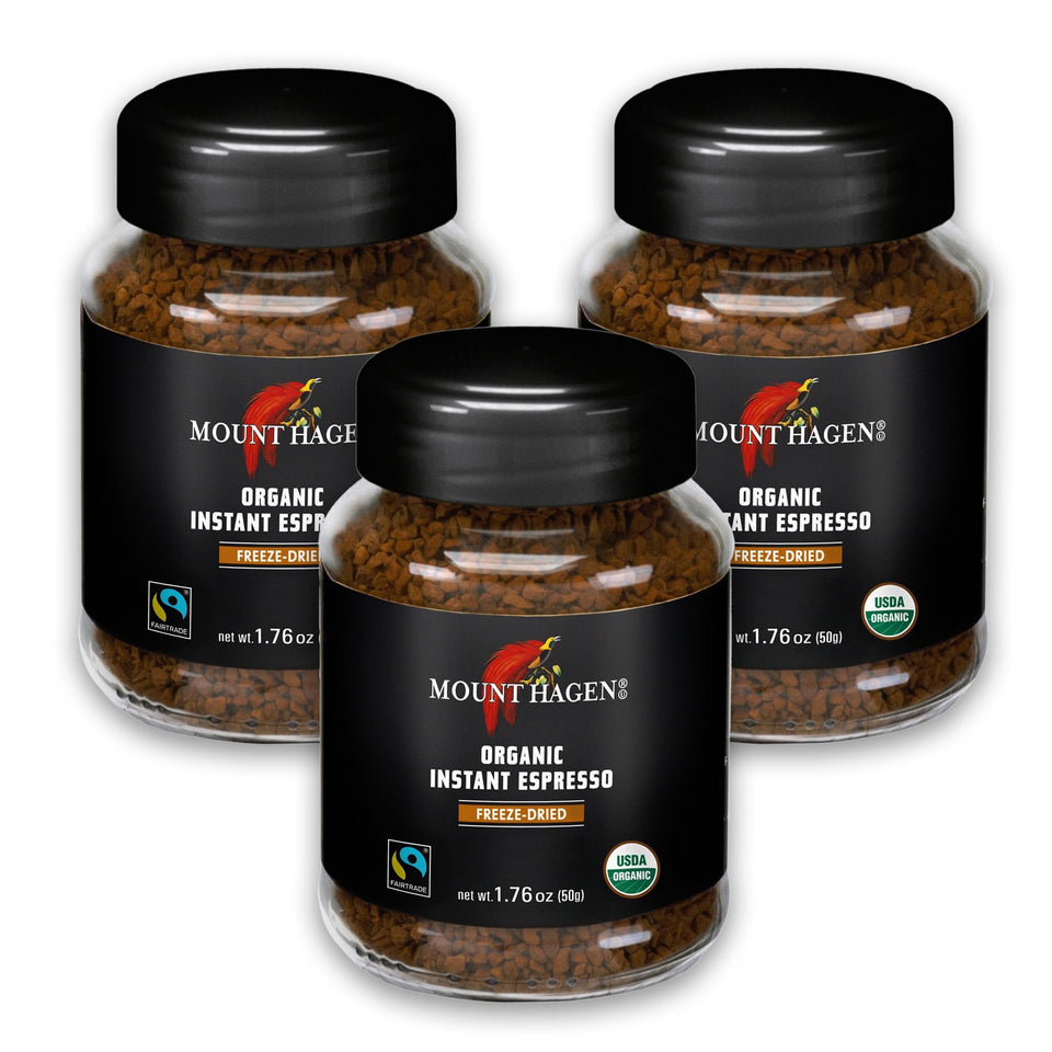 Mount Hagen instant espresso jar showcases compact packaging for on-the-go brewing