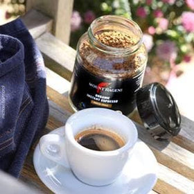 Eco-friendly glass jar packaging of Mount Hagen instant espresso