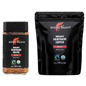 Mount Hagen jar of freeze-dried instant coffee delivering smooth, quick flavor.