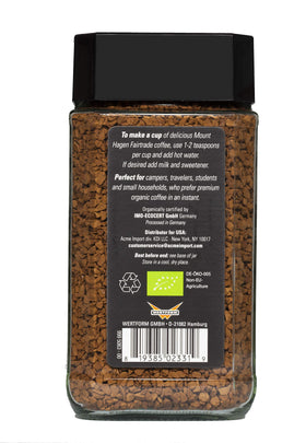 Mount Hagen organic fair-trade coffee jar—eco-friendly and travel-ready.