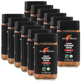 Mount Hagen organic freeze-dried instant coffee in glass jar for quick mornings.