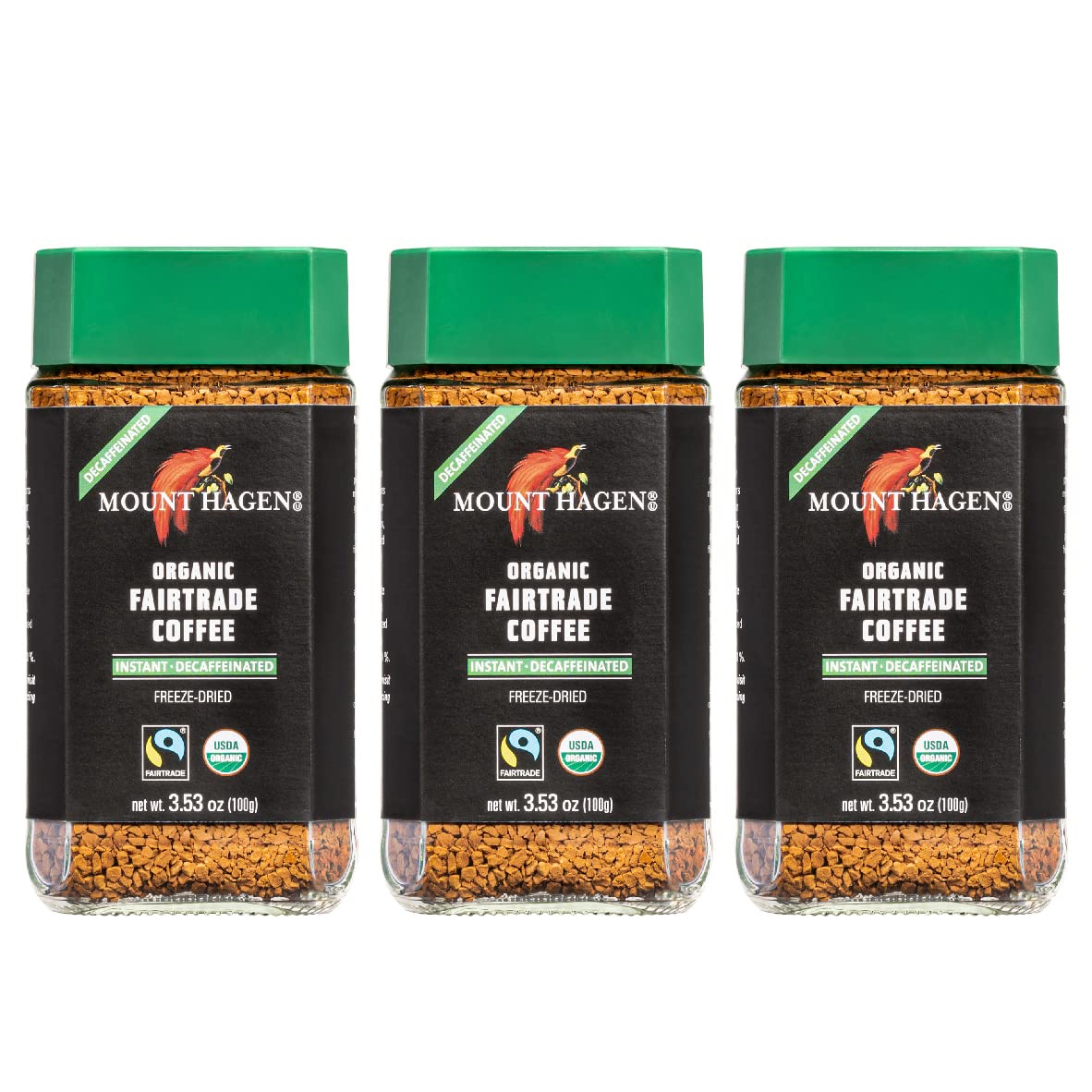 Mount Hagen Organic freeze-dried decaf coffee jar preserving flavor for quick mornings