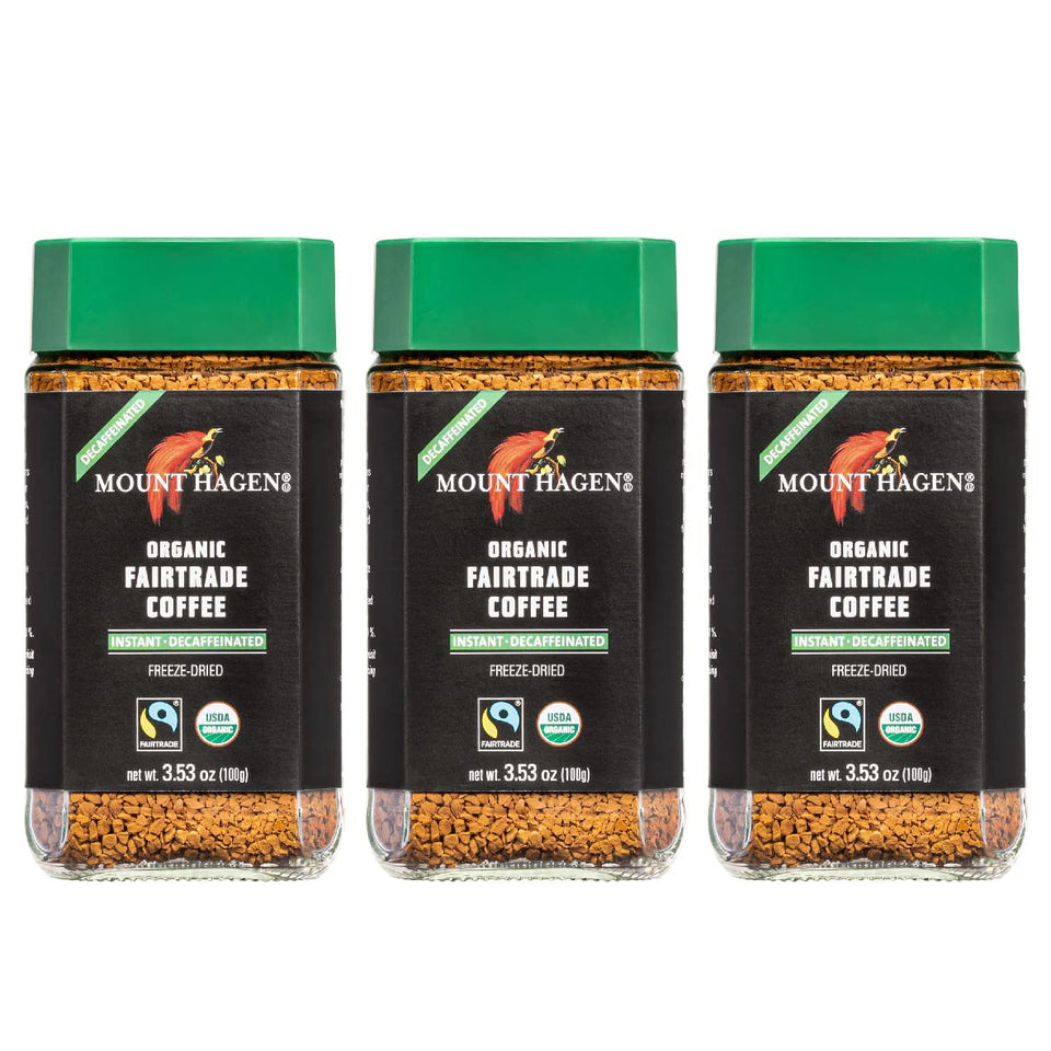 Mount Hagen Organic freeze-dried decaf coffee jar preserving flavor for quick mornings