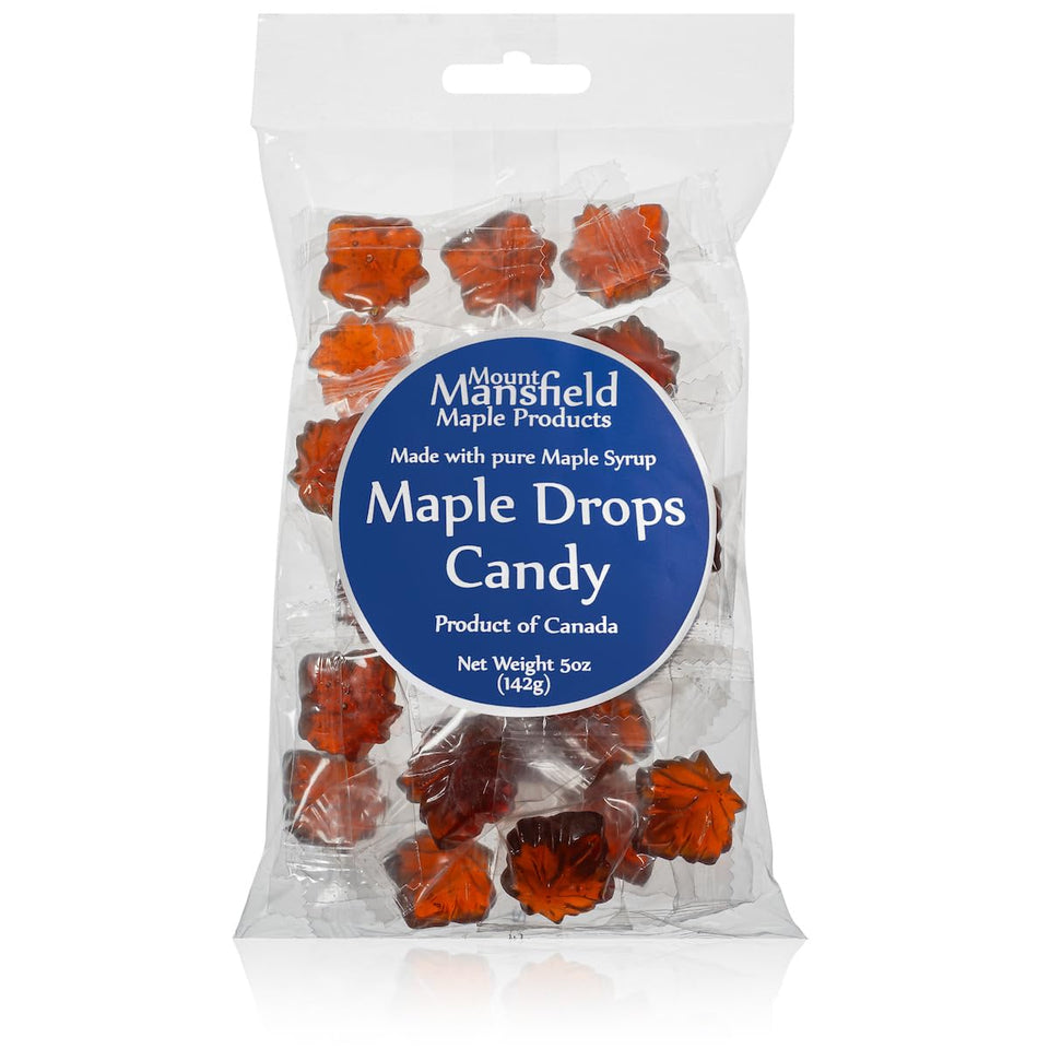 Mount Mansfield Maple hard candy leaf bag showcases real maple flavor in a long-lasting package.