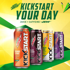 Pouring Mountain Dew Kickstart Black Cherry into a glass for refreshment.