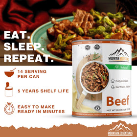 Mountain Essentials beef can back label gluten free designation