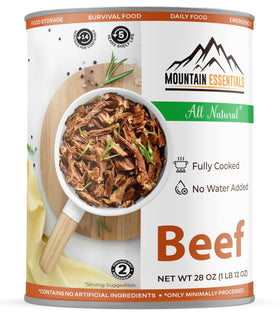 Mountain Essentials canned beef front view ready to eat on the go