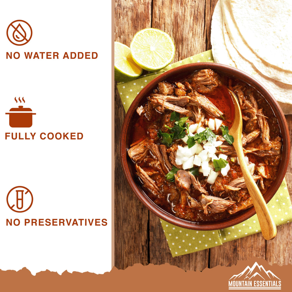 Mountain Essentials canned beef side view compact portable packaging