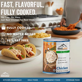 Mountain Essentials can with camping stove, convenient camp dinner.
