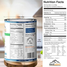 Mountain Essentials canned chicken can opened, ready to heat or chill.