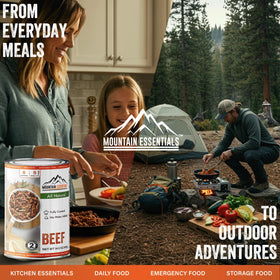 Mountain Essentials five-year shelf life icon signaling long-term pantry storage