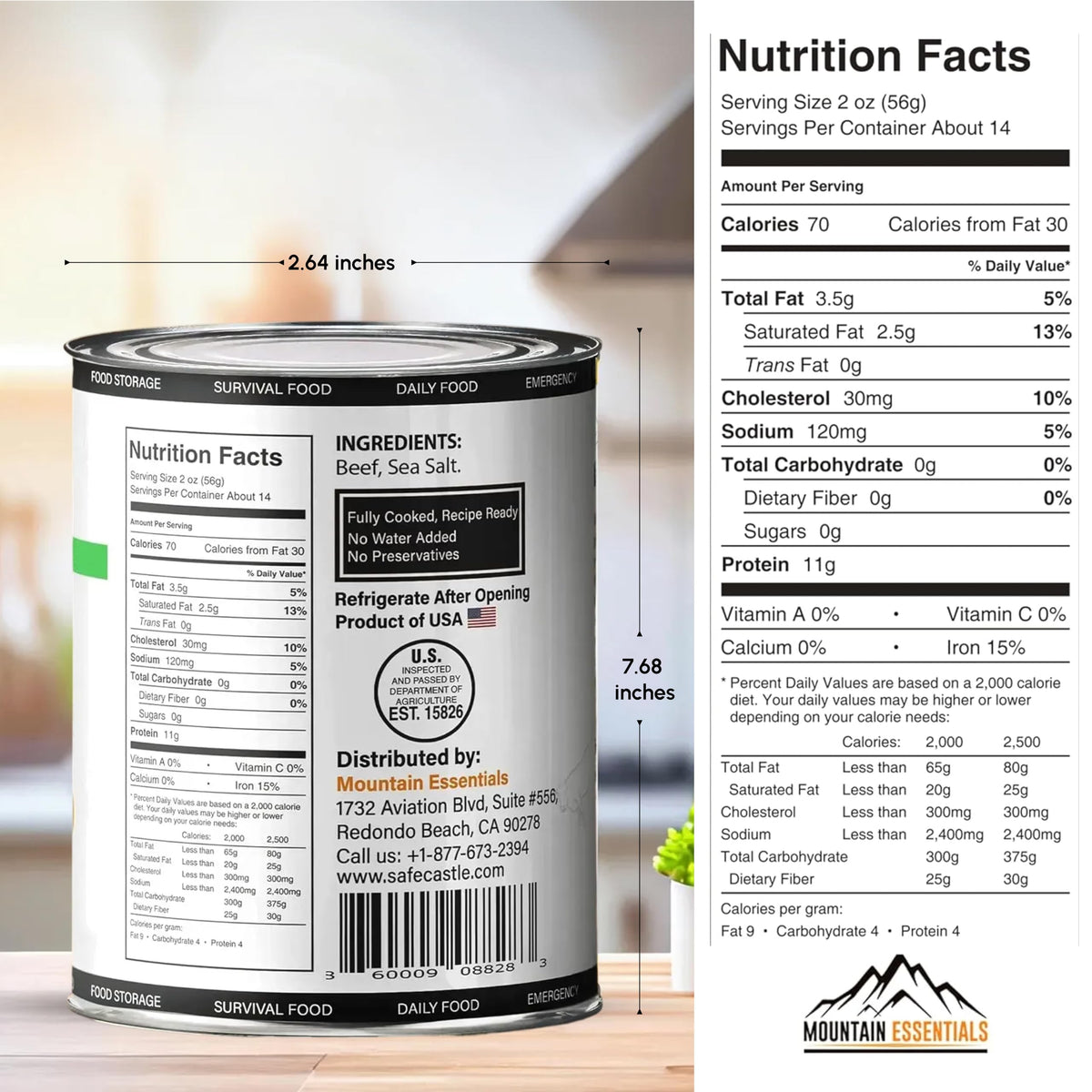 MOUNTAIN ESSENTIALS ground beef for camping meals, lightweight protein on the trail.