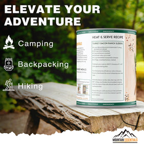 No refrigeration until opened; Mountain Essentials turkey ideal for travel and camping.