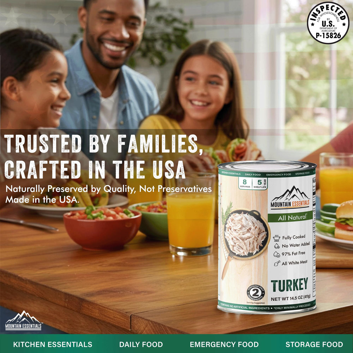 Mountain Essentials turkey can with minimal ingredients for clean meals