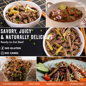 Mountain Essentials two-ingredient beef and sea salt claim on can for clean nutrition
