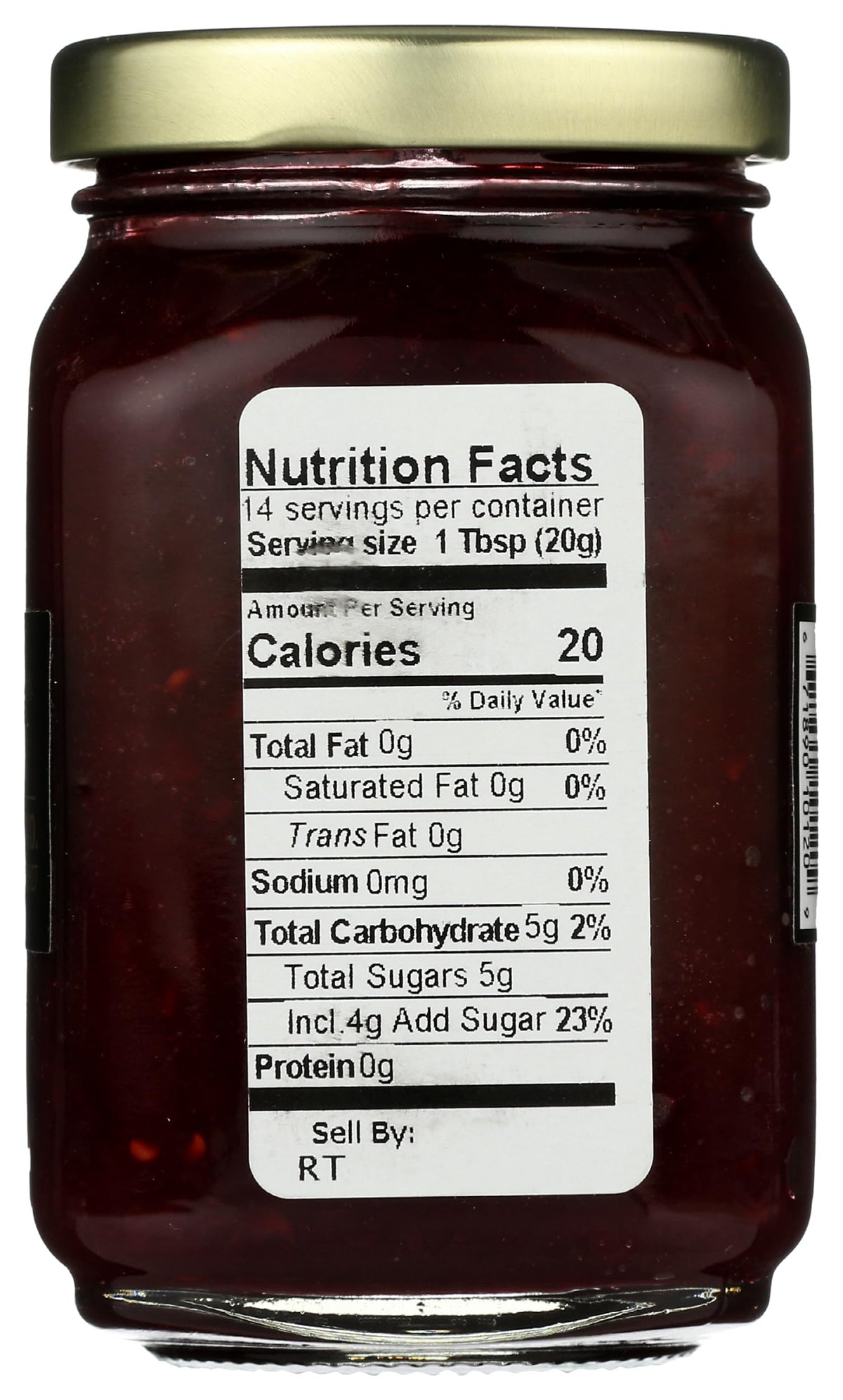 Mountain Fruit Co. Raspberry Tart Jam, open jar showing glossy texture for spreading.
