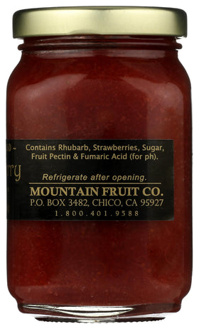 Mountain Fruit Co. Rhubarb Berry Jam breakfast setup with bright fruit flavor.