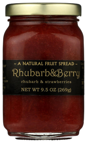 Mountain Fruit Co. Rhubarb Berry Jam jar close-up shows real fruit chunks for toast.