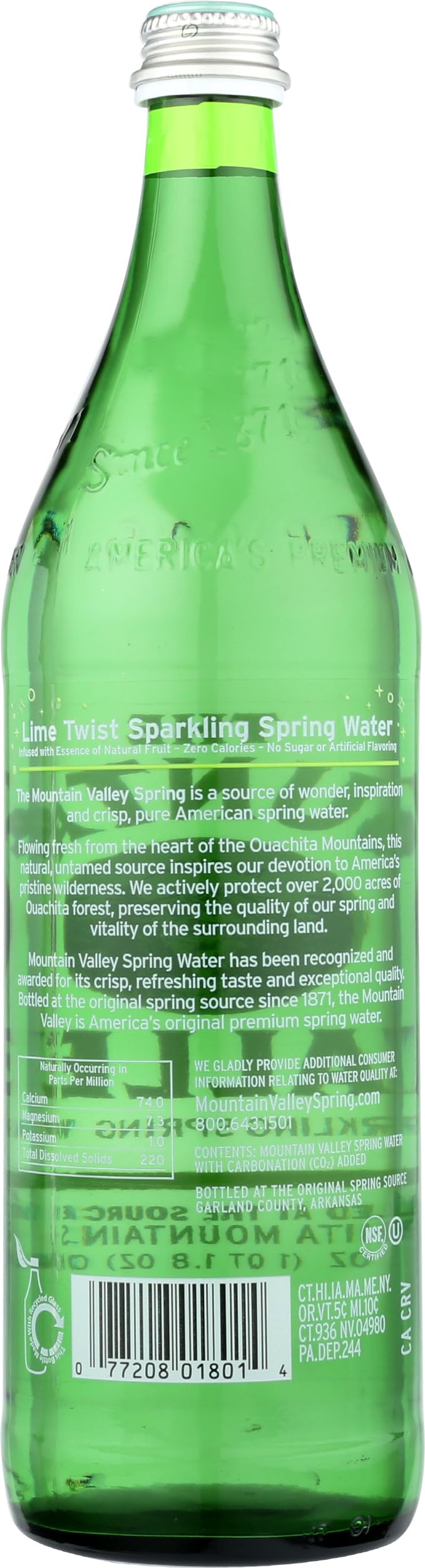 The Mountain Valley Sparkling Lime bottle side view, crisp hydration on the go.