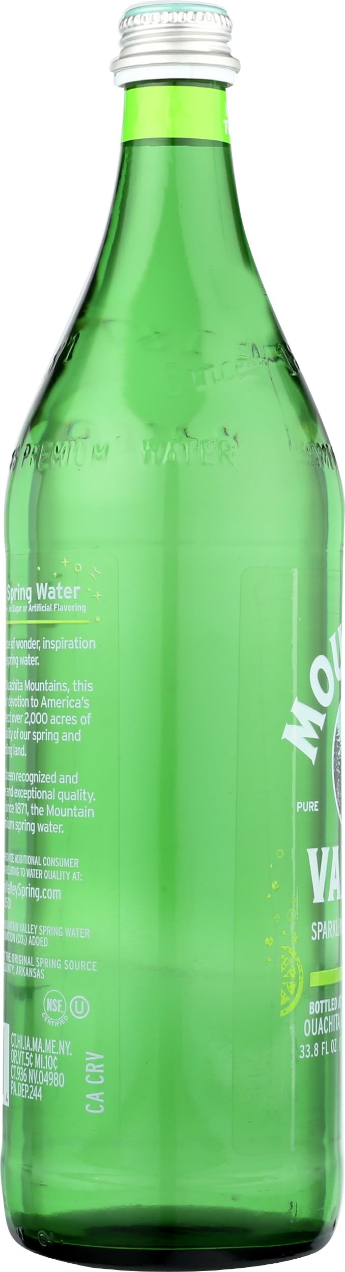 The Mountain Valley Sparkling Lime packaging display for retail.