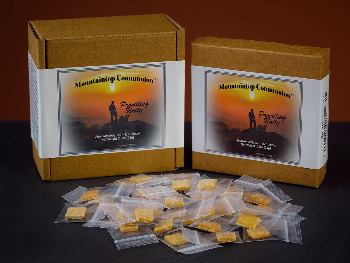 Mountaintop Communion bread made in USA labeling on packaging.