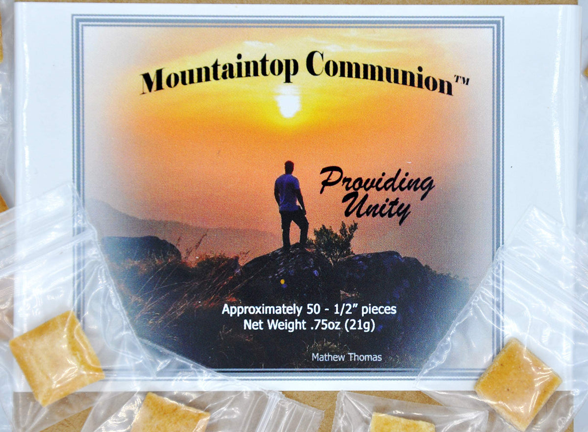 Three-eighths inch Mountaintop Communion portion showing allergen-free ingredients.