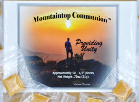 Three-eighths inch Mountaintop Communion portion showing allergen-free ingredients.
