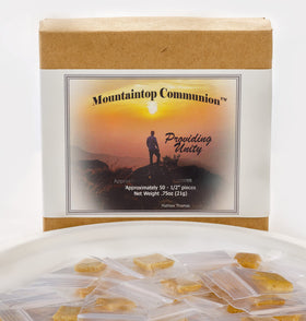 Mountaintop Communion bread wrapped portion for individual use, gluten-free.