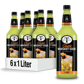 Mr & Mrs T Whiskey Sour Mix bottle ready to blend in a classic cocktail.