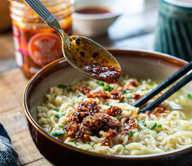 MR BING Chili Crisp on eggs adds flavor and crunch