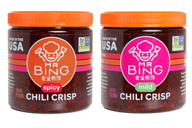 MR BING Chili Crisp jar front view showing vibrant peppers and crunch