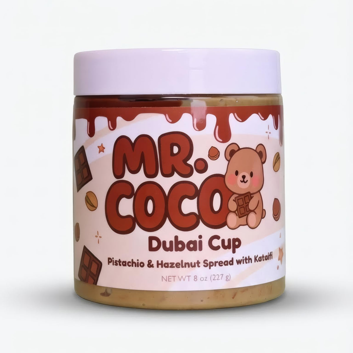 Mr. Coco Dubai Cup pistachio cream with tahini offers a creamy, nutty spread.