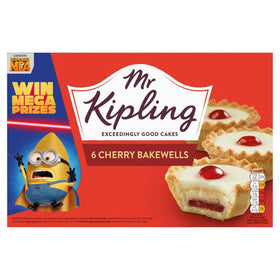 Mr Kipling Cherry Bakewells 6-pack packshot, ideal for sharing.