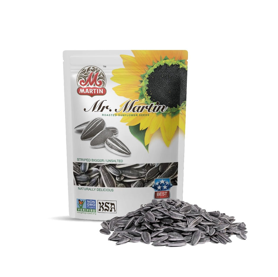 MR. MARTIN freshly roasted unsalted sunflower seeds in shell deliver a crisp, convenient daily snack.