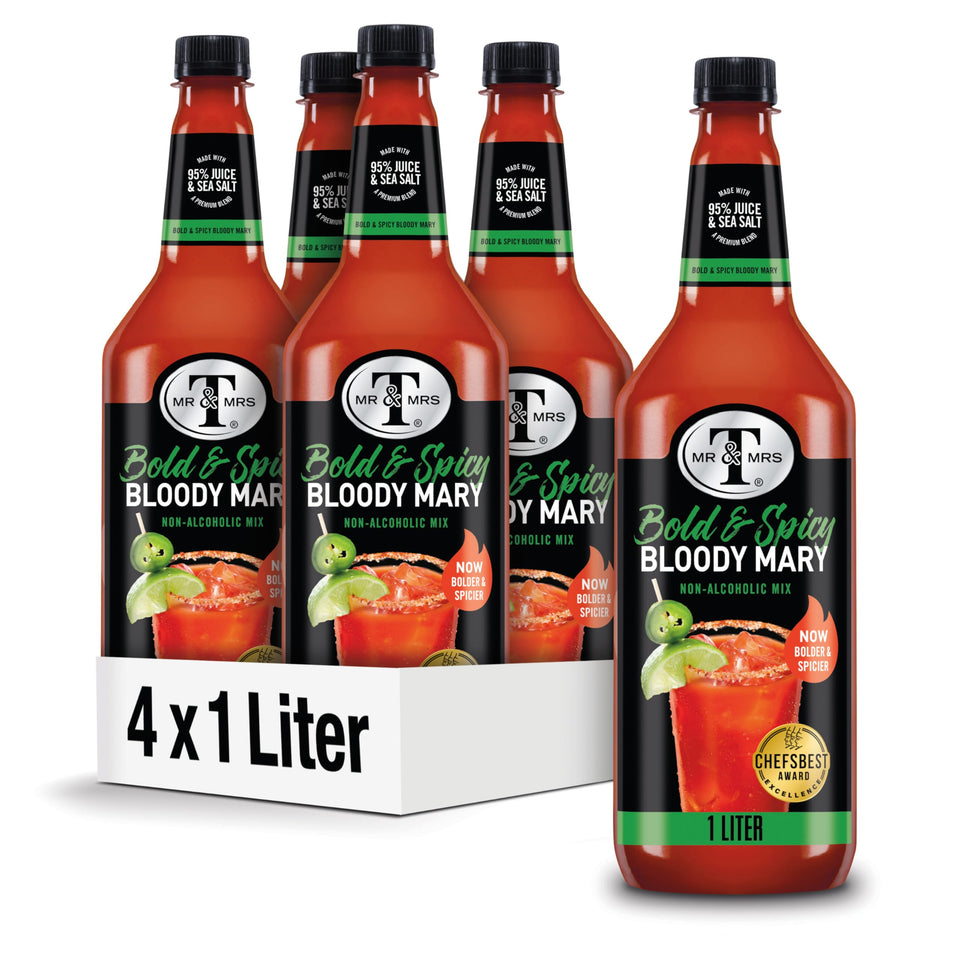 Mr & Mrs T Bold and Spicy Bloody Mary Mix bottle ready for cocktails