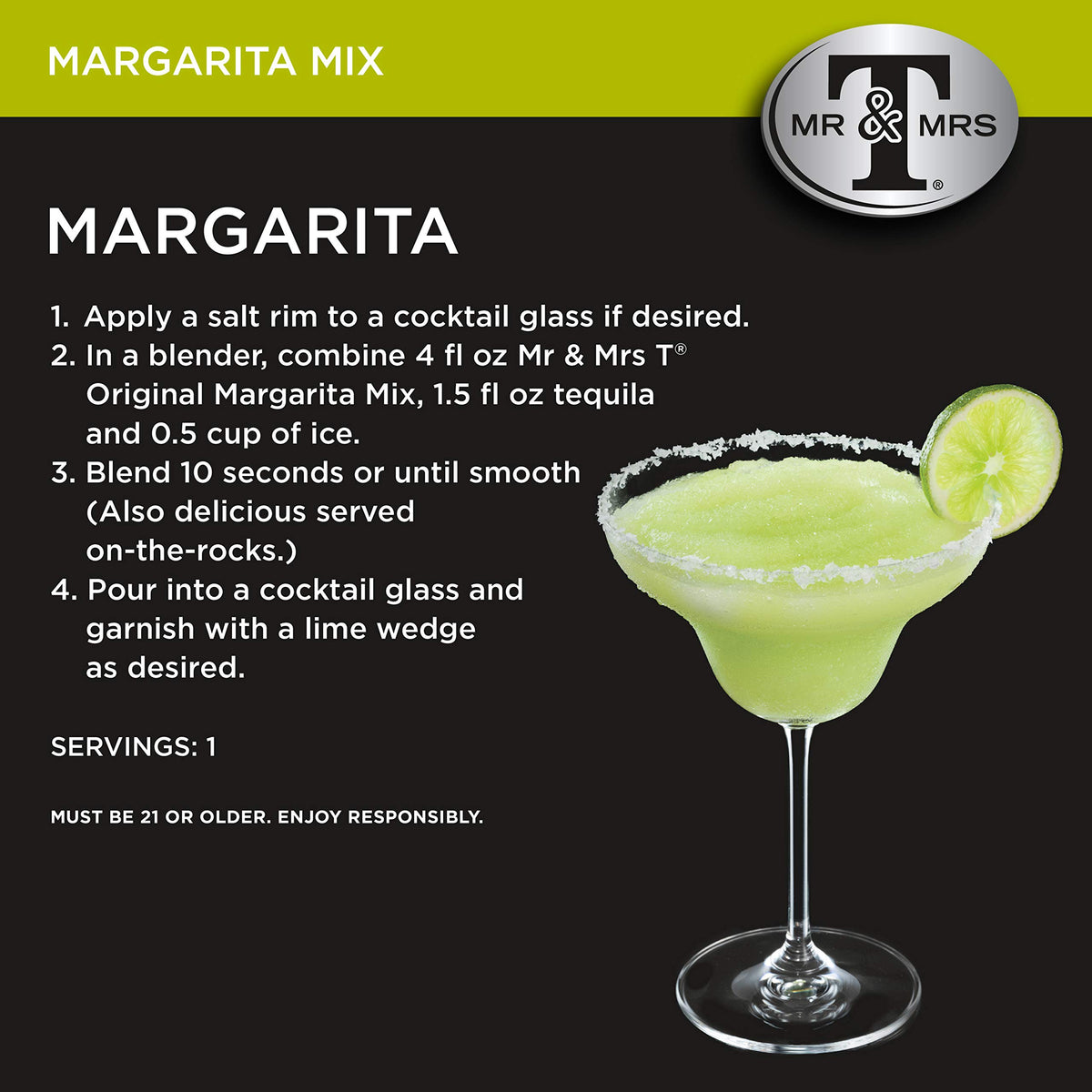 Mr & Mrs T Margarita Mix being poured into a glass for quick margaritas