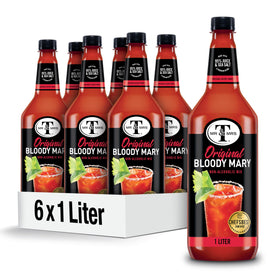 Mr & Mrs T Original Bloody Mary Mix 1 L bottle highlighting premium ingredients for cocktails.