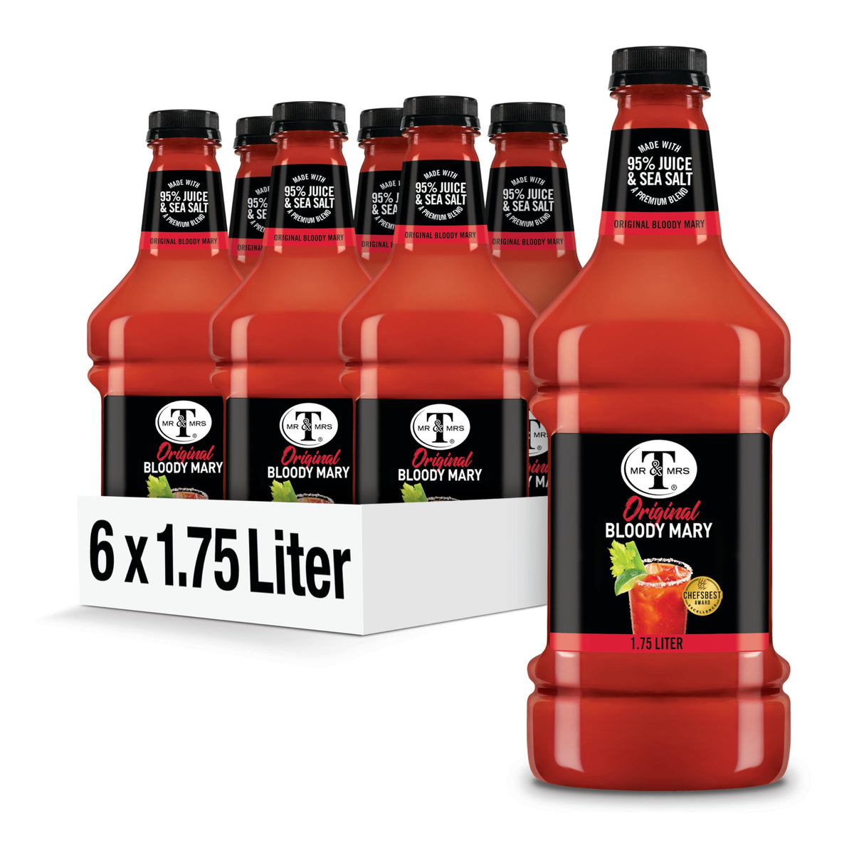 Mr & Mrs T Original Bloody Mary Mix bottle in a six-pack; ideal for party prep