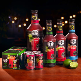 Mr & Mrs T Original Bloody Mary Mix collection pack shows 6 bottles for gatherings.