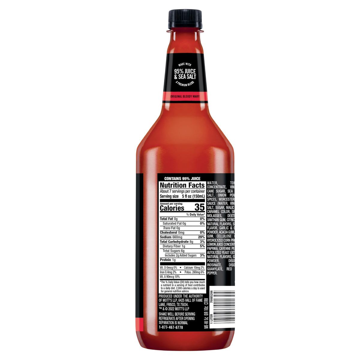 Mr & Mrs T Original Bloody Mary Mix ingredients graphic highlights premium components.