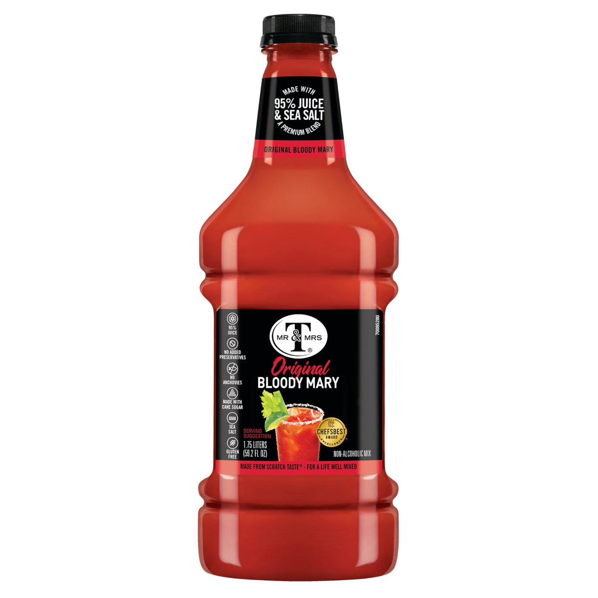 Pouring Mr & Mrs T Original Bloody Mary Mix into a glass for cocktails