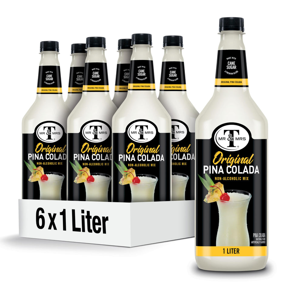 Mr & Mrs T Pina Colada Mix bottle ready for island-inspired cocktails.