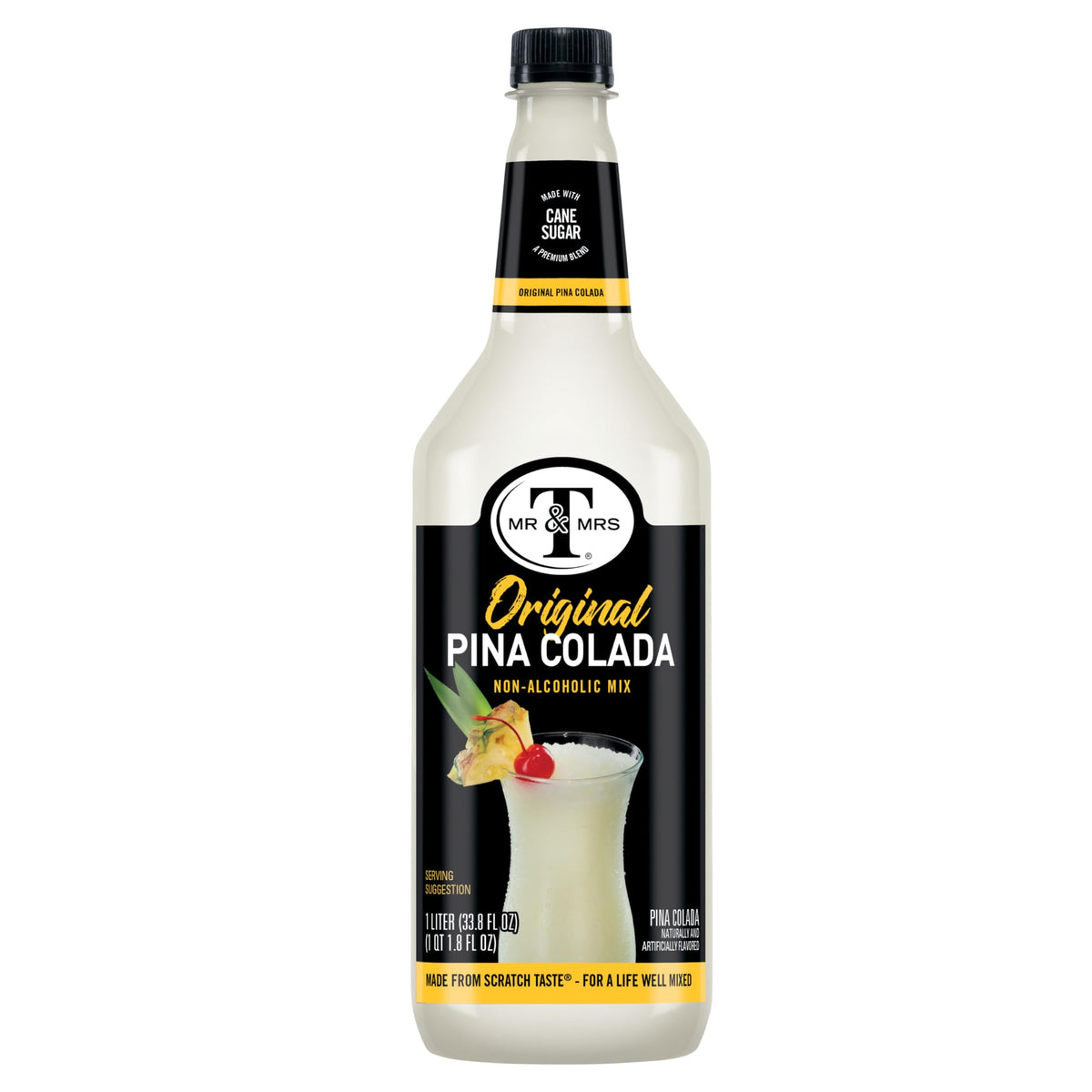 Polished glass with a Piña Colada cocktail using Mr & Mrs T.