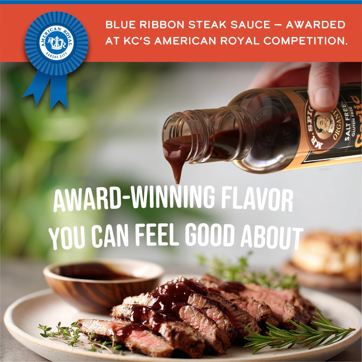Mr. Spice Organic Garlic Steak Sauce marinade demonstrates versatility for deeper flavor with low sodium.